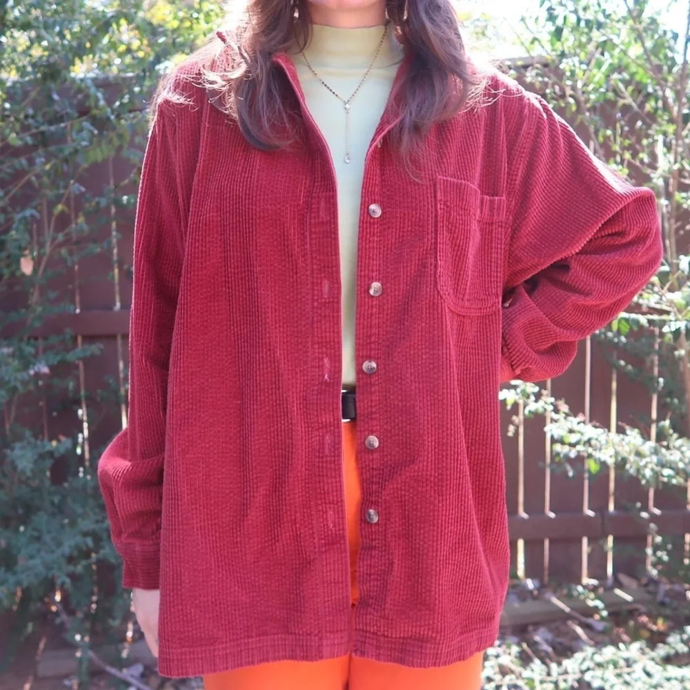 Vintage LL Bean Red Corduroy Button-Up Shirt size XL 100% cotton - Picture 2 of 4